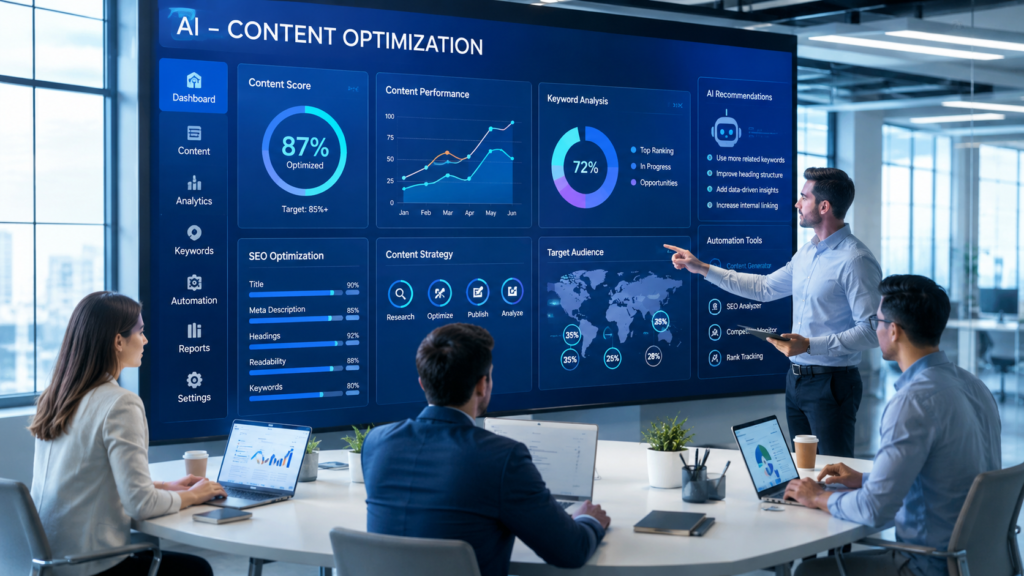 AI Content Optimization dashboard improving SEO content performance